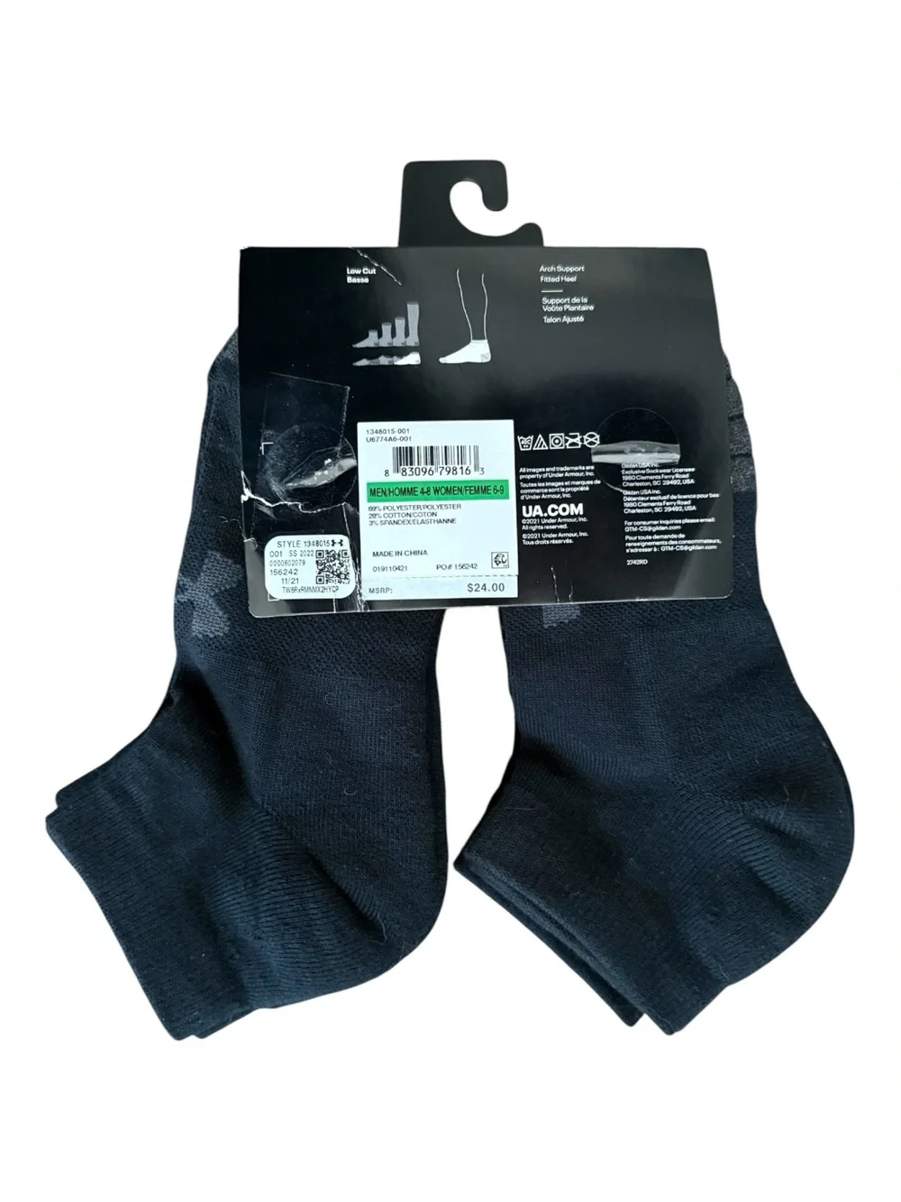 Under Armour Unisex Performance Tech Cushioned Low Cut Socks 6 Pack Black Medium